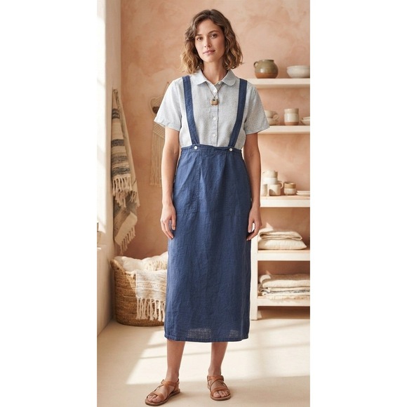 Flax Dresses & Skirts - FLAX by Jeanne Engelhart 100% Linen Jumper Dress w/ Inner Collared Shirt Small‎